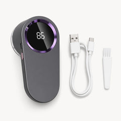Contenido: quitapelusas eléctrico, cable de carga USB-C y cepillo de limpieza